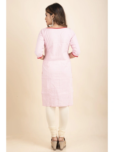 Light Pink Cotton Kurti with Embroidery-pink-Medium-Cotton-Adult-Female-3