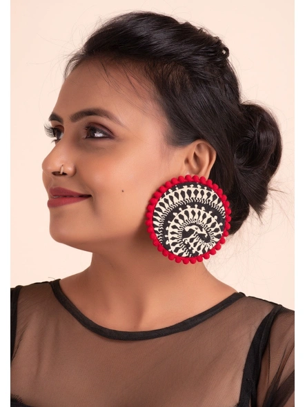Handcrafted Jumbo Warli Cotton Fabric Stud with Red lace Border-2