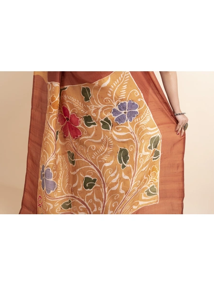 Rust Floral Batik Print Murshidabad Pure Silk Saree with Blouse Piece-Rust-Pure Silk-Free-Female-Adult-5