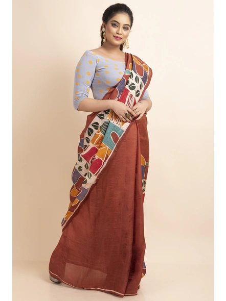 Rust Leaf Design Batik Print Murshidabad Pure Silk Saree with Blouse Piece-Rust-Pure Silk-Free-Female-Adult-3