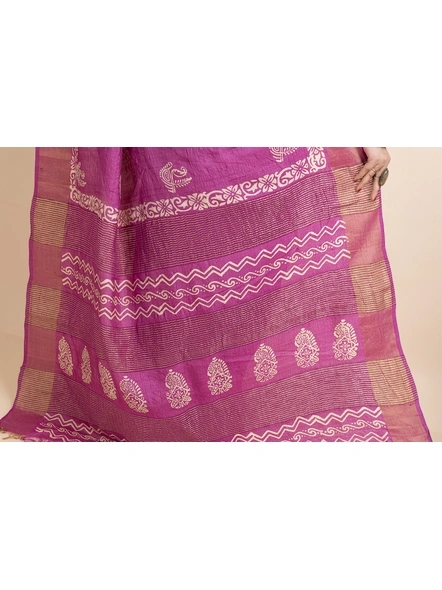 Pink Paisely Print Murshidabad Tussar Silk Saree with Blouse Piece-Pink-Tussar Silk-Free-Female-Adult-4