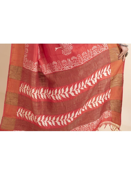 Peach Leaf Print Murshidabad Tussar Silk Saree with Blouse Piece-Peach-Tussar Silk-Free-Female-Adult-4