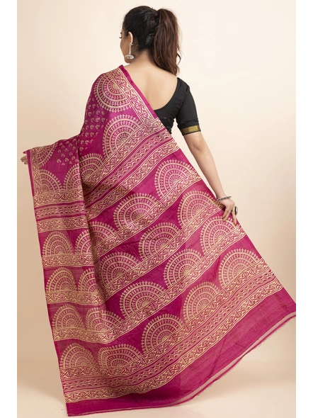 Magenta Motif Design Print Murshidabad Tussar Silk Saree with Blouse Piece-Magenta-Tussar Silk-Free-Female-Adult-1