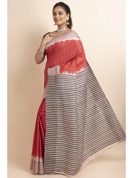Red Kantha Stitch Jalchuri Work Pure Silk Saree with Blouse Piece-Red-Pure Silk-Free-Female-Adult-2