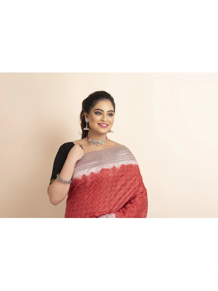 Red Kantha Stitch Jalchuri Work Pure Silk Saree with Blouse Piece-Red-Pure Silk-Free-Female-Adult-3