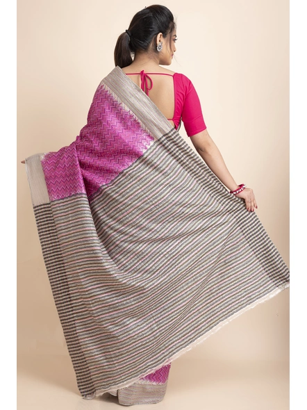 Pink Kantha Stitch Jalchuri Work Pure Silk Saree with Blouse Piece-Pink-Pure Silk-Free-Female-Adult-1