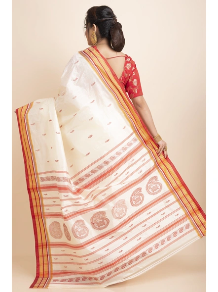 White Red Handwoven Garad Pure Silk Saree with Blouse Piece-White-Pure Silk-Free-Female-Adult-1
