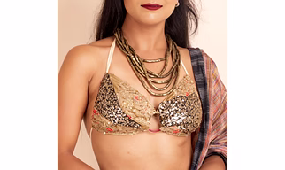 Designer Golden Black Sequence Backless Halter Blouse