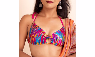 Multicolor Backless Halter Blouse