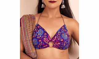 Purple Brocade Backless Halter Blouse
