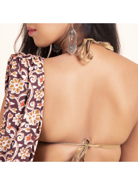 Hand Embroidered Brown Backless Halter Blouse-Brown-Cotton-Silk-36-Adult-Female-3