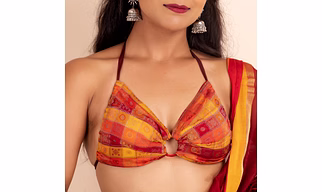 Multicolor Brocade Backless Halter Blouse