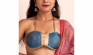 Brocade Blue Backless Halter Blouse