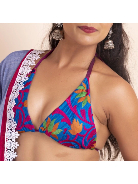 Multicolor Embroired Backless Halter Blouse-Multi-Color-32-Self Embroidered-Adult-Female-3