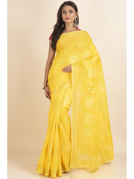 Yellow Aarna Handloom Cotton Silk Chakra Printed Saree with Blouse Piece-emblem_1