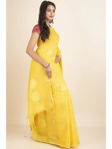 Yellow Aarna Handloom Cotton Silk Chakra Printed Saree with Blouse Piece-Yellow-Cotton Silk-One Size-Handloom Saree-Female-Adult-2