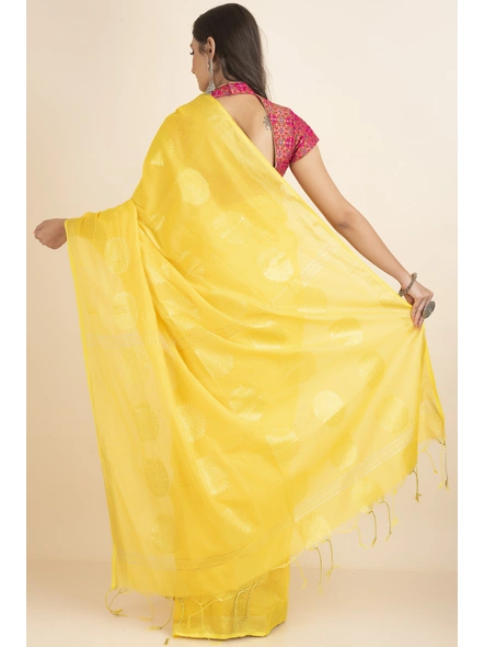 Yellow Aarna Handloom Cotton Silk Chakra Printed Saree with Blouse Piece-Yellow-Cotton Silk-One Size-Handloom Saree-Female-Adult-4