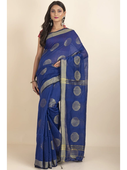 Blue Aarna Handloom Cotton Silk Chakra Printed Saree with Blouse Piece-emblem_2
