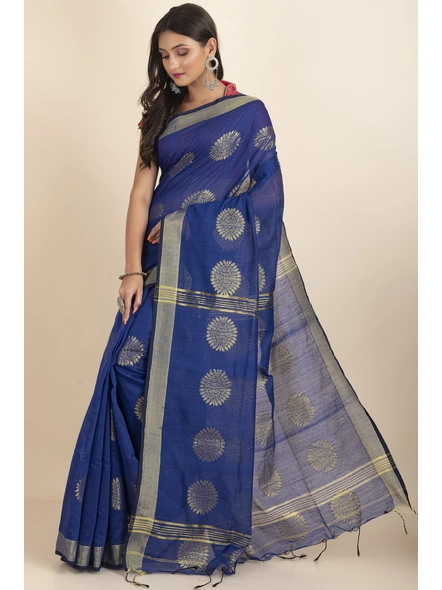 Blue Aarna Handloom Cotton Silk Chakra Printed Saree with Blouse Piece-Blue-Cotton Silk-One Size-Handloom Saree-Female-Adult-2