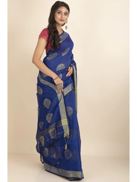 Blue Aarna Handloom Cotton Silk Chakra Printed Saree with Blouse Piece-Blue-Cotton Silk-One Size-Handloom Saree-Female-Adult-3