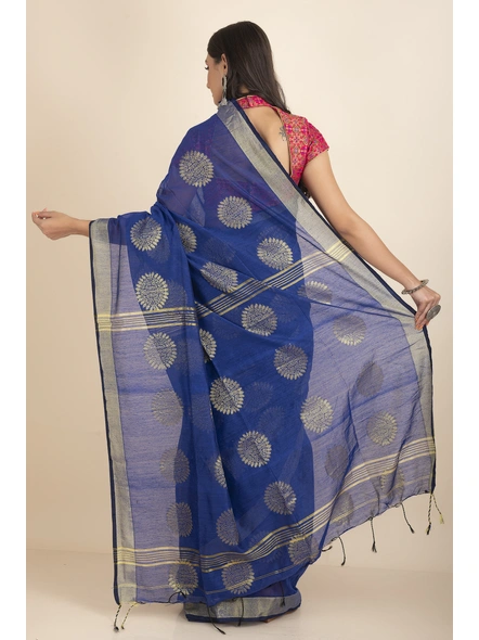 Blue Aarna Handloom Cotton Silk Chakra Printed Saree with Blouse Piece-Blue-Cotton Silk-One Size-Handloom Saree-Female-Adult-4