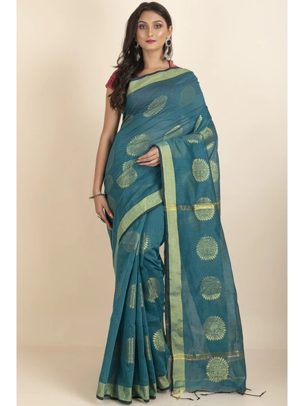 Green Aarna Handloom Cotton Silk Chakra Printed Saree with Blouse Piece-emblem_3