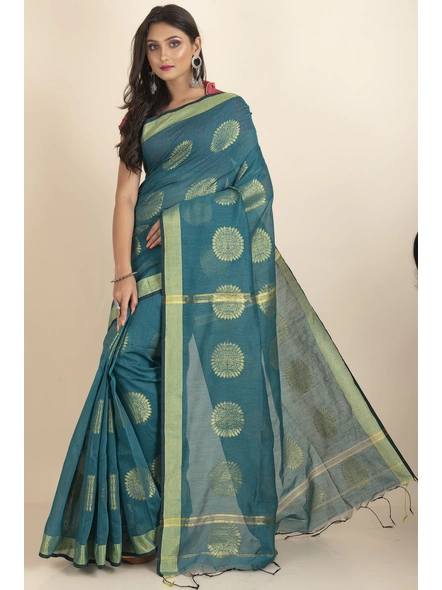Green Aarna Handloom Cotton Silk Chakra Printed Saree with Blouse Piece-Green-Cotton Silk-One Size-Handloom Saree-Female-Adult-2