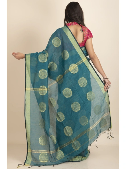 Green Aarna Handloom Cotton Silk Chakra Printed Saree with Blouse Piece-Green-Cotton Silk-One Size-Handloom Saree-Female-Adult-4