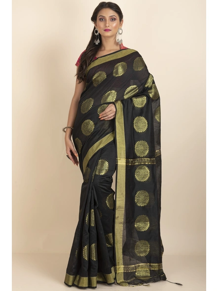 Black Aarna Handloom Cotton Silk Chakra Printed Saree with Blouse Piece-emblem_4