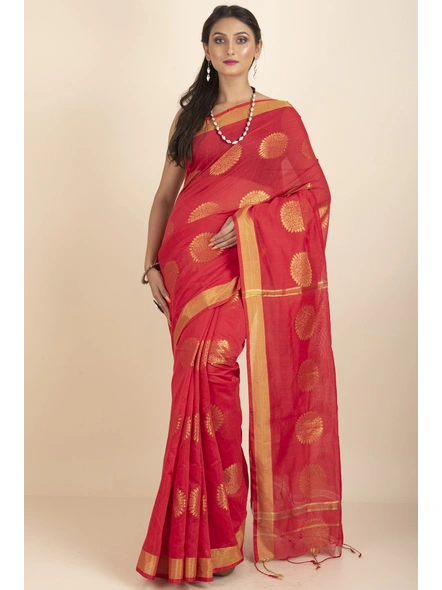 Red Aarna Handloom Cotton Silk Chakra Printed Saree with Blouse Piece-emblem_5