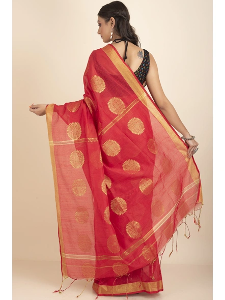 Red Aarna Handloom Cotton Silk Chakra Printed Saree with Blouse Piece-Red-Cotton Silk-One Size-Handloom Saree-Female-Adult-4