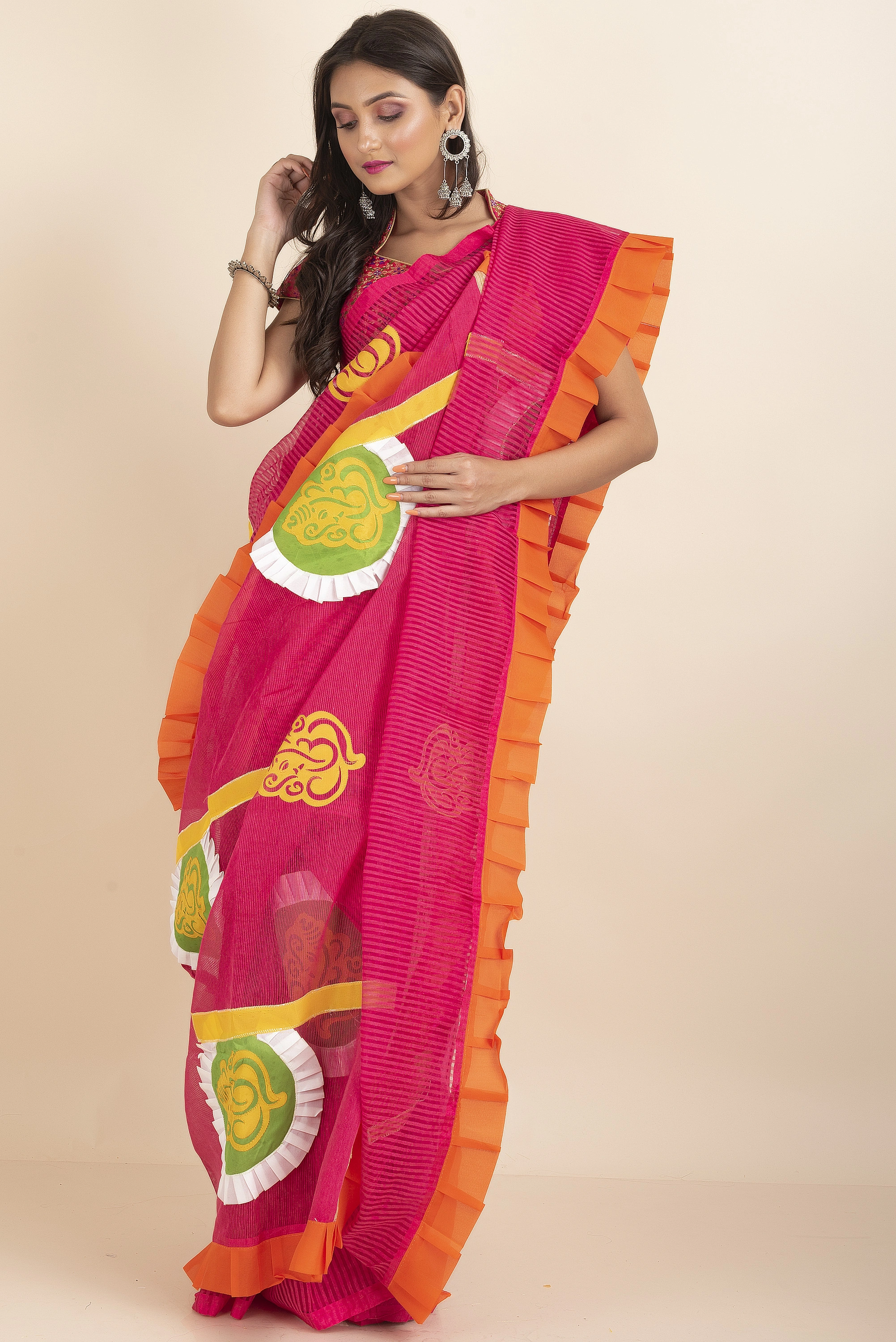 Buy Yellow Handwoven Bengal Tant Cotton Saree (Without Blouse) 14063 |  www.maanacreation.com