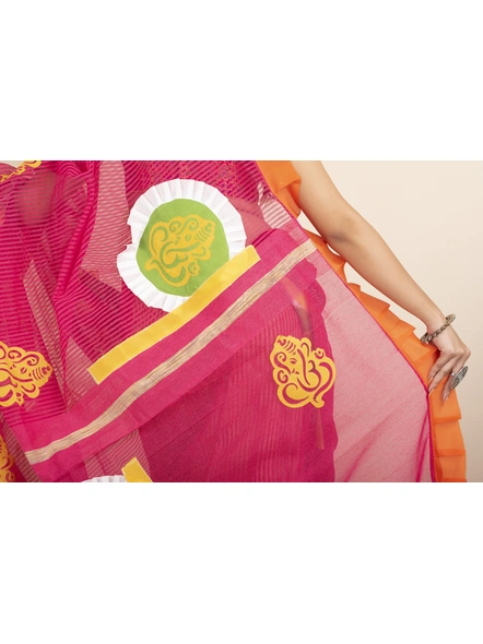 Pink Ranimaa Retro Bengal Style Noiel Applique Work Saree with Blouse Piece-Pink-Cotton-One Size-Applique Work Saree-Female-Adult-4