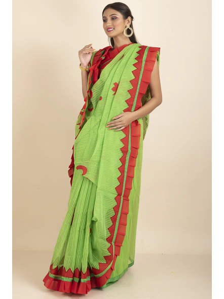 Green Om Designed Cotton Noiel Applique Work Saree with Blouse Piece-Green-Cotton-One Size-Applique Work Saree-Female-Adult-1