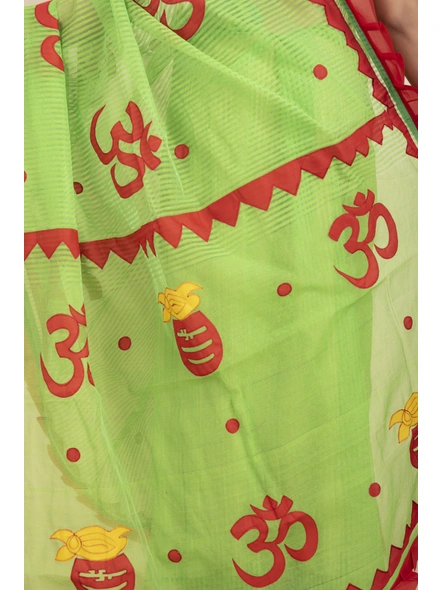 Green Om Designed Cotton Noiel Applique Work Saree with Blouse Piece-Green-Cotton-One Size-Applique Work Saree-Female-Adult-4
