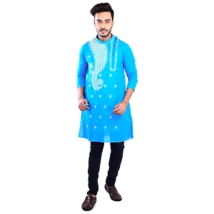 Sky Blue Ritesh Chest Embroidery Designed Cotton Men's Kurta