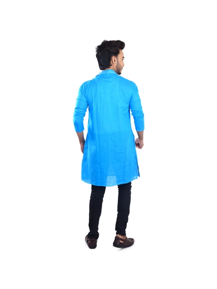 Sky Blue Ritesh Chest Embroidery Designed Cotton Men's Kurta-Blue-Adult-Male-Cotton-38-3
