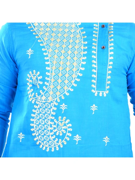 Sky Blue Ritesh Chest Embroidery Designed Cotton Men's Kurta-Adult-Male-Cotton-40-Blue-4