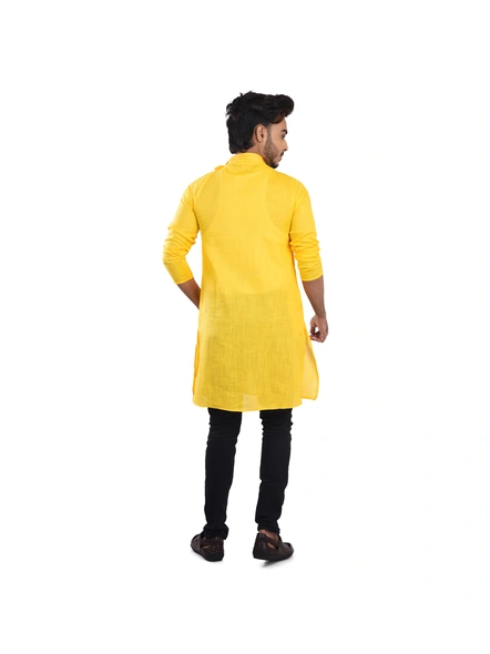 Yellow Ritesh Chest Embroidery Designed Cotton Men's Kurta-38-Cotton-Male-Adult-Yellow-3