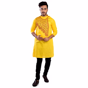 Yellow Ritesh Chest Embroidery Designed Cotton Men's Kurta