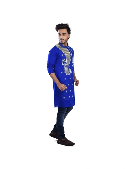 Yellow Ritesh Chest Embroidery Designed Cotton Men's Kurta-Blue-40-Cotton-Male-Adult-1