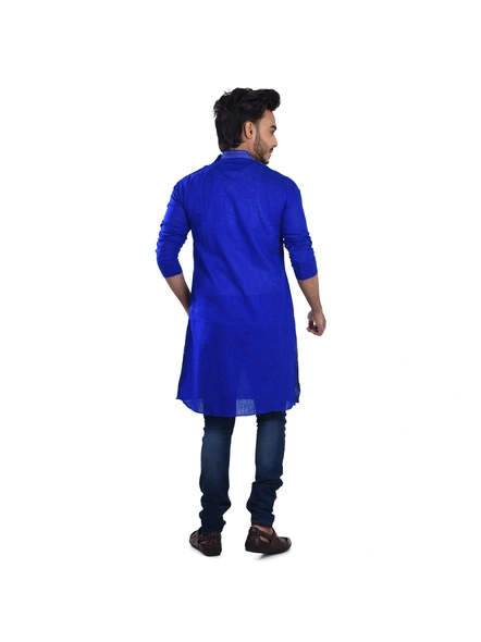 Yellow Ritesh Chest Embroidery Designed Cotton Men's Kurta-Blue-40-Cotton-Male-Adult-3