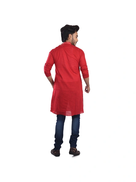 Red Ritesh Chest Embroidery Designed Cotton Men's Kurta-Red-Adult-Male-Cotton-38-3