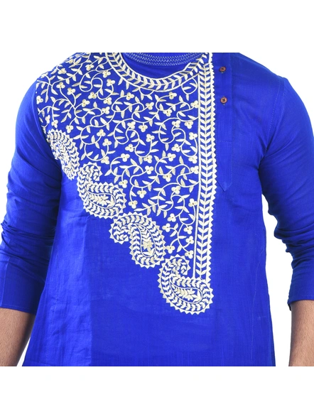 Deep Blue Ritesh Chest Embroidery Designed Cotton Men's Kurta-Adult-Male-Cotton-40-Blue-4