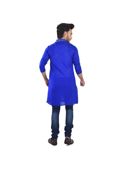 Deep Blue Ritesh Chest Embroidery Designed Cotton Men's Kurta-Adult-Male-Cotton-44-Blue-3