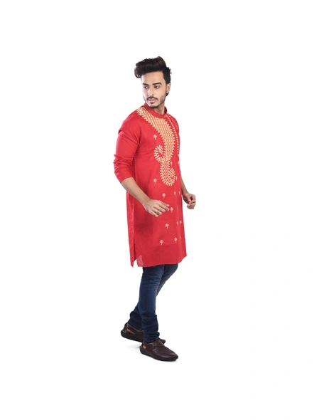 Ruby Red Ritesh Chest Embroidery Designed Cotton Men's Kurta-Red-Adult-Male-Cotton-38-1