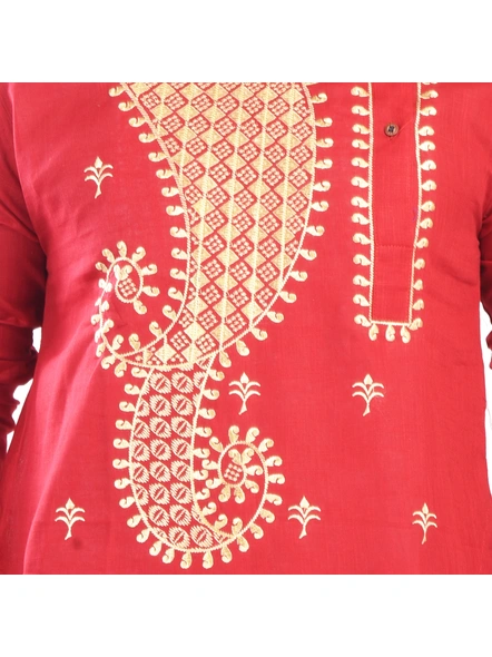 Ruby Red Ritesh Chest Embroidery Designed Cotton Men's Kurta-Red-Adult-Male-Cotton-38-4