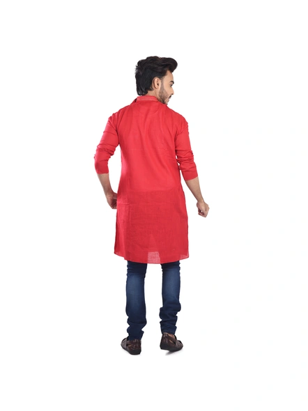Ruby Red Ritesh Chest Embroidery Designed Cotton Men's Kurta-Adult-Male-Cotton-40-Red-3