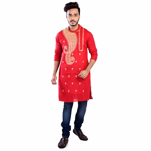 Ruby Red Ritesh Chest Embroidery Designed Cotton Men's Kurta
