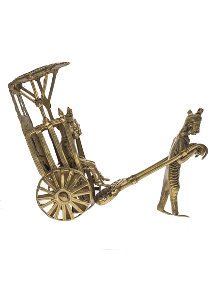 Handcrafted Decorative Dokra Hand Pulled Rickshaw-Brass-Figurine-Decorative-Table top-2